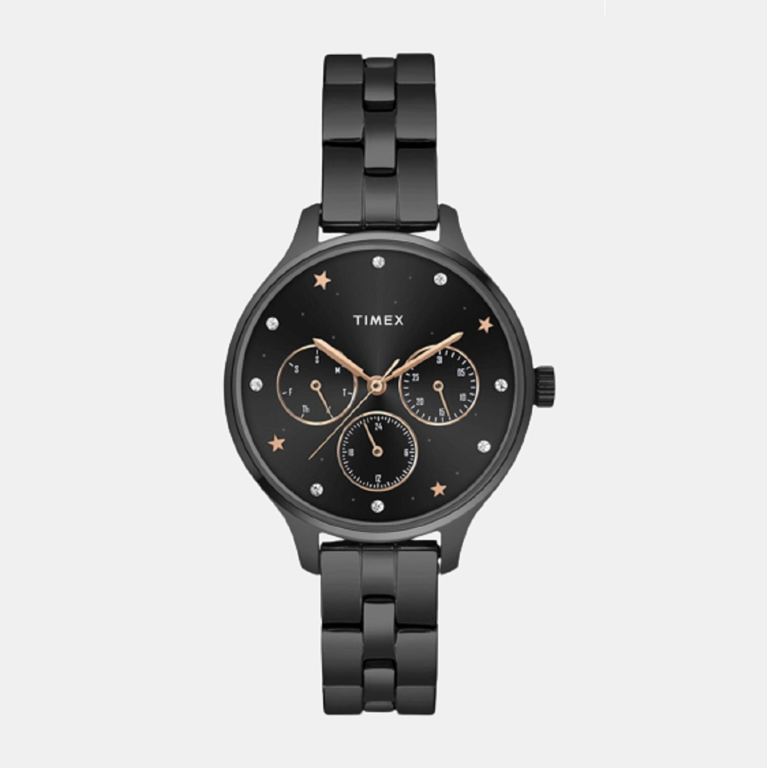 Fashion Women Quartz Black Dial Chronograph Stainless Steel Watch TWEL14816