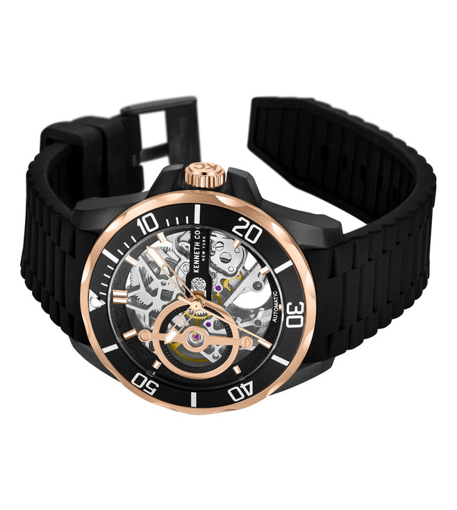 Kenneth Cole Men's Automatic Black Dial & Silicone Strap Watch