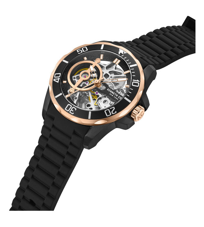 Kenneth Cole Men's Automatic Black Dial & Silicone Strap Watch