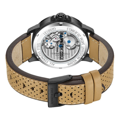 Kenneth Cole Men's Automatic Black Dial & Brown Leather Strap Watch