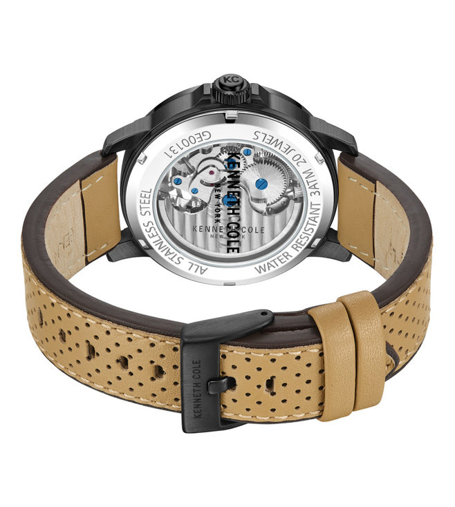 Kenneth Cole Men's Automatic Black Dial & Brown Leather Strap Watch