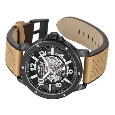 Kenneth Cole Men's Automatic Black Dial & Brown Leather Strap Watch