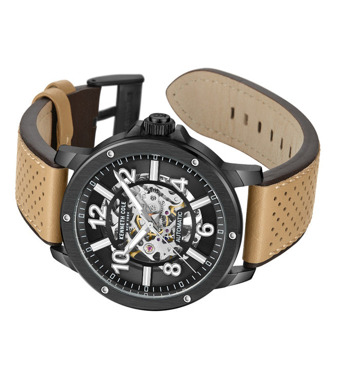 Kenneth Cole Men's Automatic Black Dial & Brown Leather Strap Watch