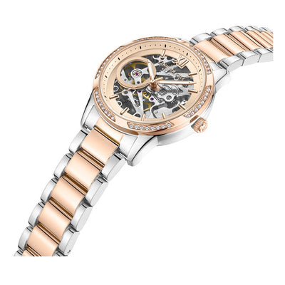 Kenneth Cole Auto Skeleton Rose Gold Dial & Silver Chain Watch for Women