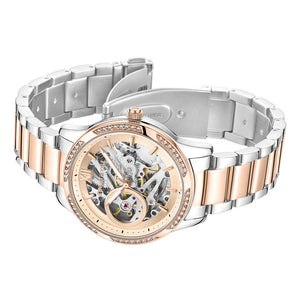 Kenneth Cole Auto Skeleton Rose Gold Dial & Silver Chain Watch for Women