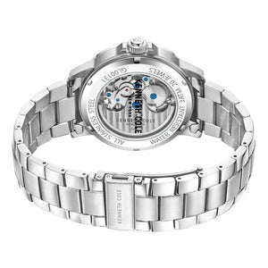 Kenneth Cole Auto Skeleton Blue Dial Silver Chain Watch for Men