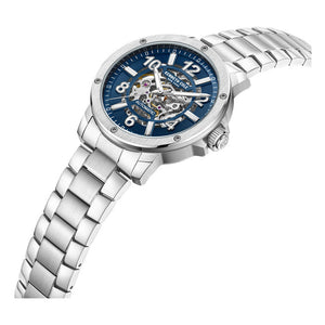 Kenneth Cole Auto Skeleton Blue Dial Silver Chain Watch for Men
