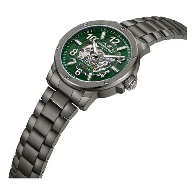 Kenneth Cole Auto Skeleton Green Dial Silver Chain Watch for Men