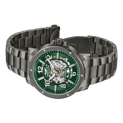 Kenneth Cole Auto Skeleton Green Dial Silver Chain Watch for Men