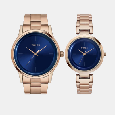 Fashion Couple Quartz Blue Dial Analog Stainless Steel Watch TW00PR296