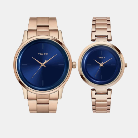 Fashion Couple Quartz Blue Dial Analog Stainless Steel Watch TW00PR296