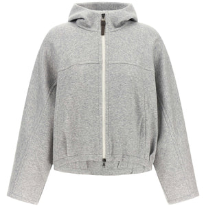 Brunello Cucinelli Shiny Zipper Pull Cropped Hoodie