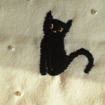 Black Kitty & Snow Hand Embroidered Utility Pouch