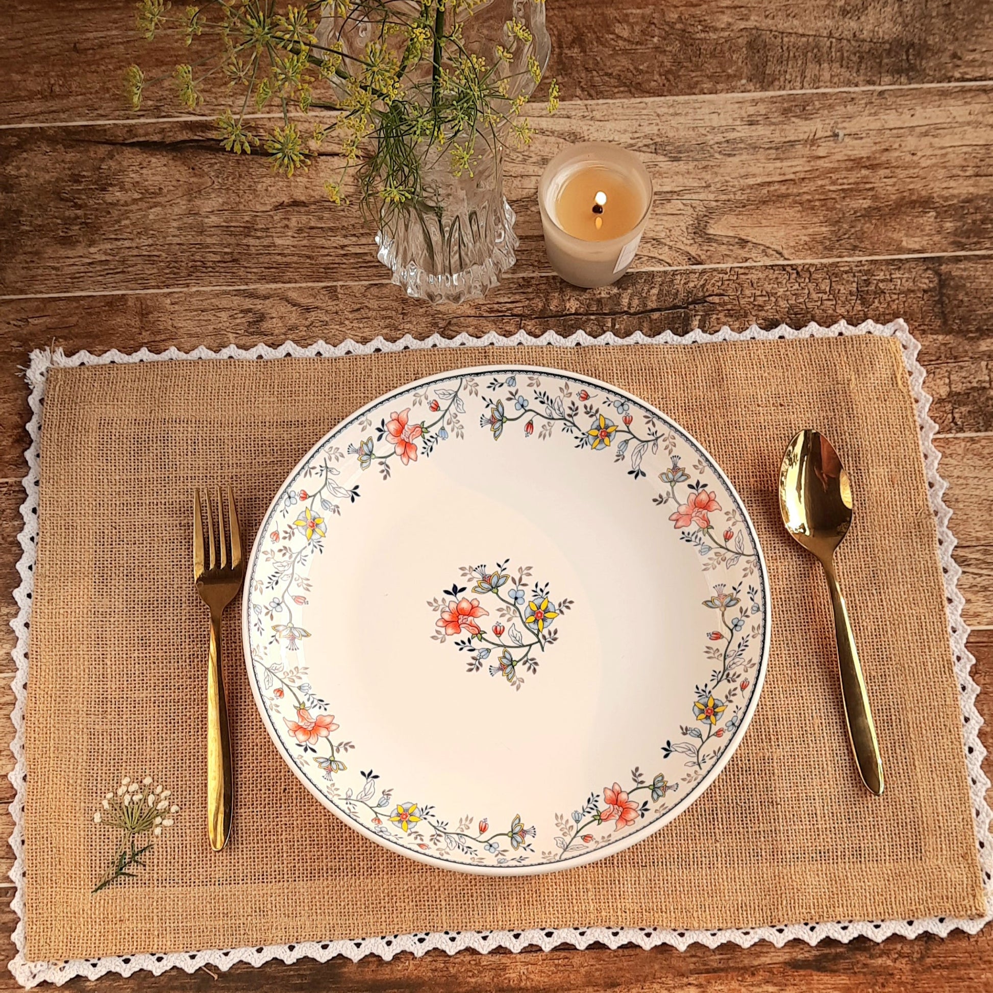 Beige - Embroidered Jute Table Mat - Dandelion (Set of 4)