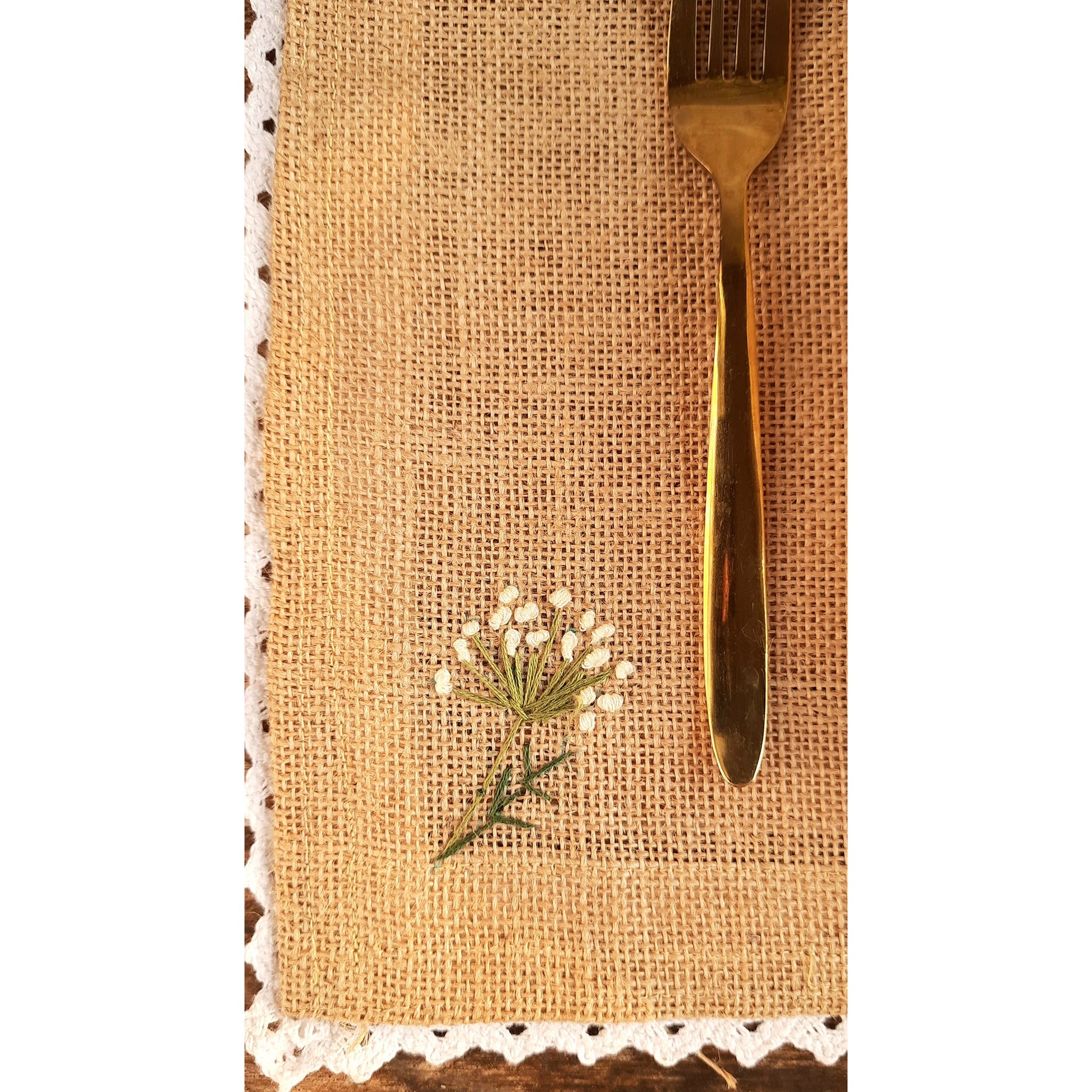Beige - Embroidered Jute Table Mat - Dandelion (Set of 4)
