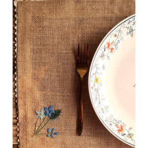 Beige - Embroidered Jute Table Mat Forget Me Not (Set of 4)