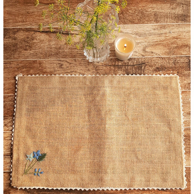 Beige - Embroidered Jute Table Mat Forget Me Not (Set of 4)