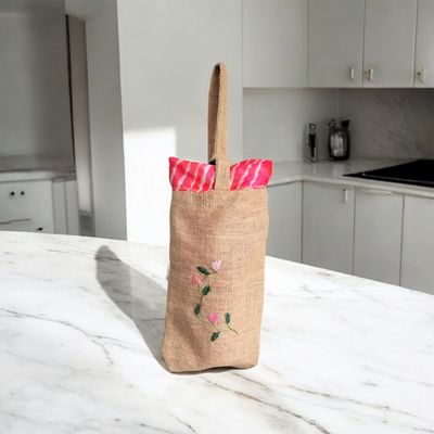 Beige - Jute Wine/Water Holding Bag