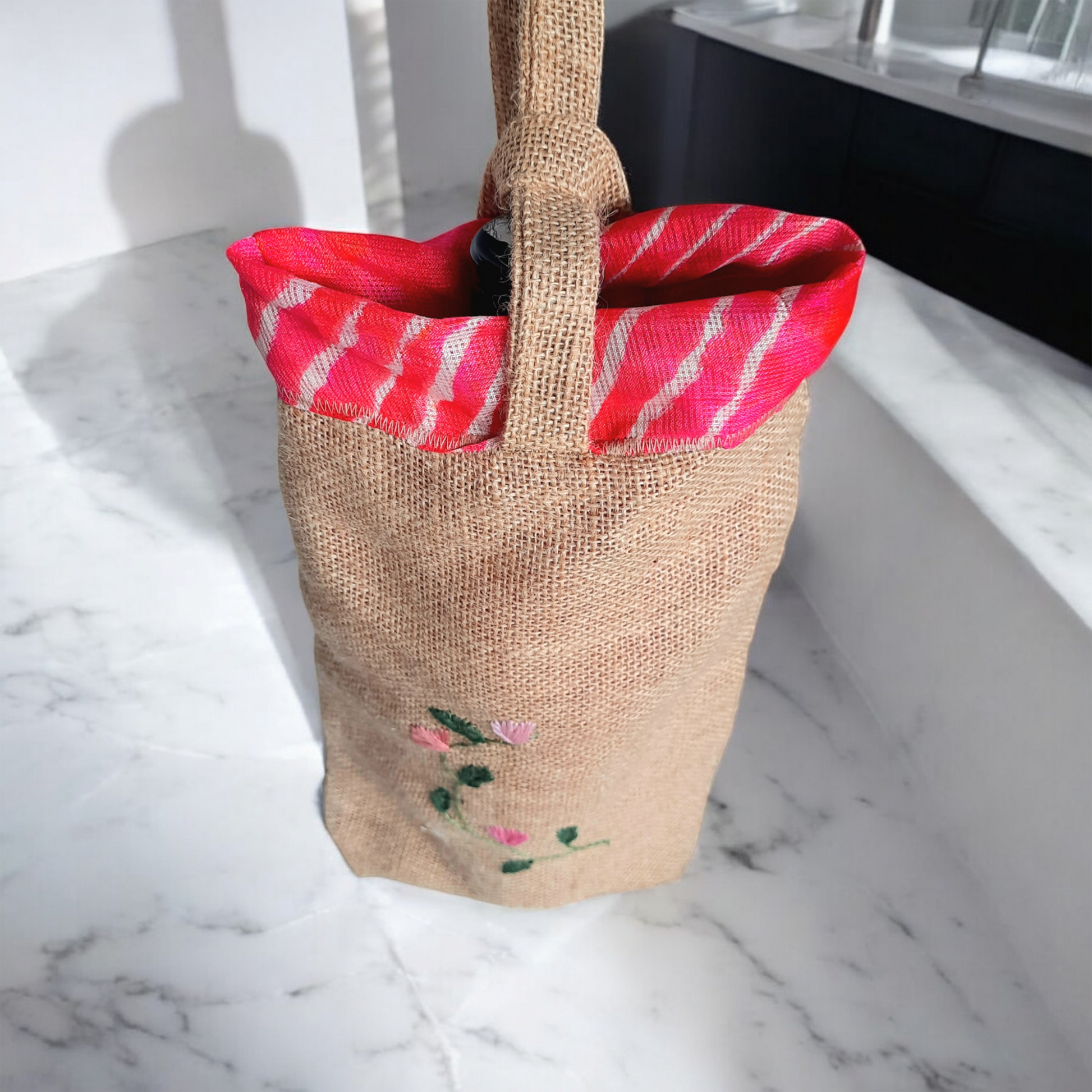Beige - Jute Wine/Water Holding Bag