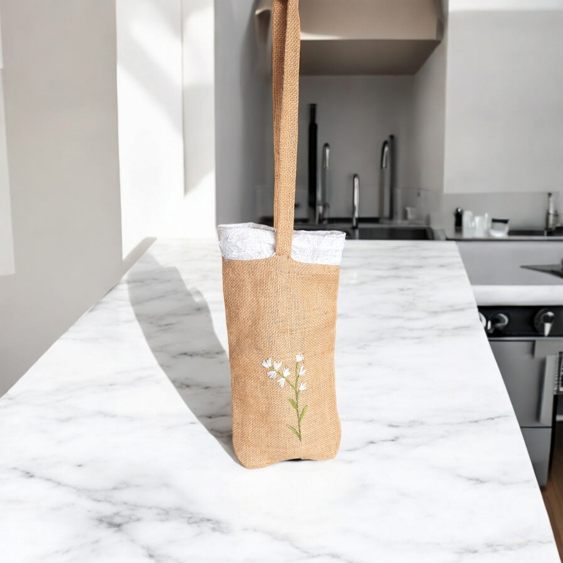 Beige - Jute Wine/Water Holding Bag