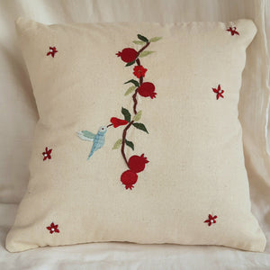 Embroidered Pomogranate White Cushion Cover (18x18)