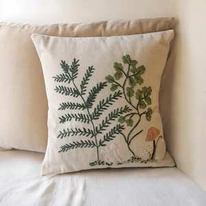 Embroidered Undergrowth White Cushion Cover (16x16)