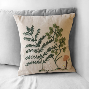 Embroidered Undergrowth White Cushion Cover (16x16)