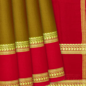 Olive Green Mysore Plain Crepe Silk Saree With Mango Motifs-Olive Green