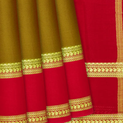 Olive Green Mysore Plain Crepe Silk Saree With Mango Motifs-Olive Green