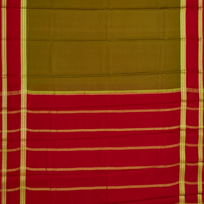 Olive Green Mysore Plain Crepe Silk Saree With Mango Motifs-Olive Green