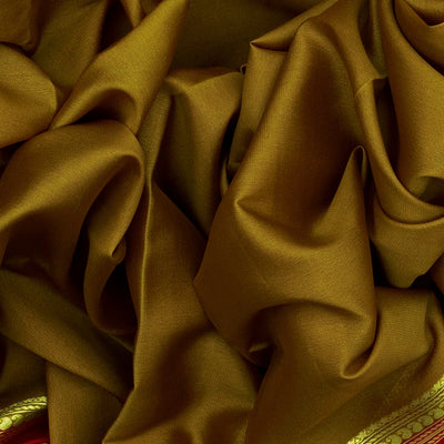 Olive Green Mysore Plain Crepe Silk Saree With Mango Motifs-Olive Green