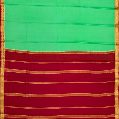 Leafy Green Mysore Plain Crepe Silk Saree With Temple Border-Leaf Green