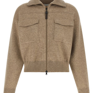 Brunello Cucinelli Shiny Zipper Pull Wool Cardigan