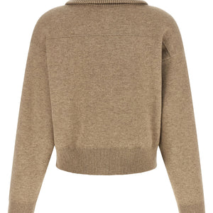 Brunello Cucinelli Shiny Zipper Pull Wool Cardigan