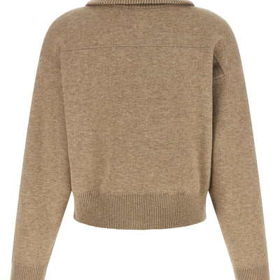 Brunello Cucinelli Shiny Zipper Pull Wool Cardigan