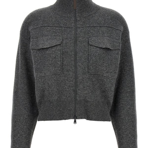 Brunello Cucinelli Shiny Zipper Pull Wool Cardigan