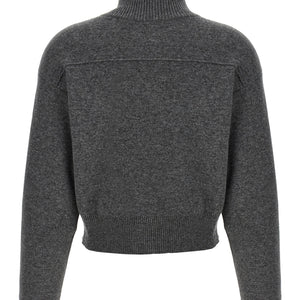 Brunello Cucinelli Shiny Zipper Pull Wool Cardigan