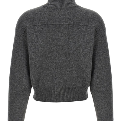 Brunello Cucinelli Shiny Zipper Pull Wool Cardigan