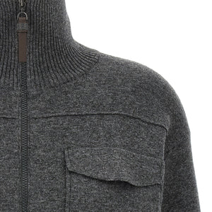 Brunello Cucinelli Shiny Zipper Pull Wool Cardigan