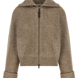 Brunello Cucinelli Shiny Zipper Pull Cardigan