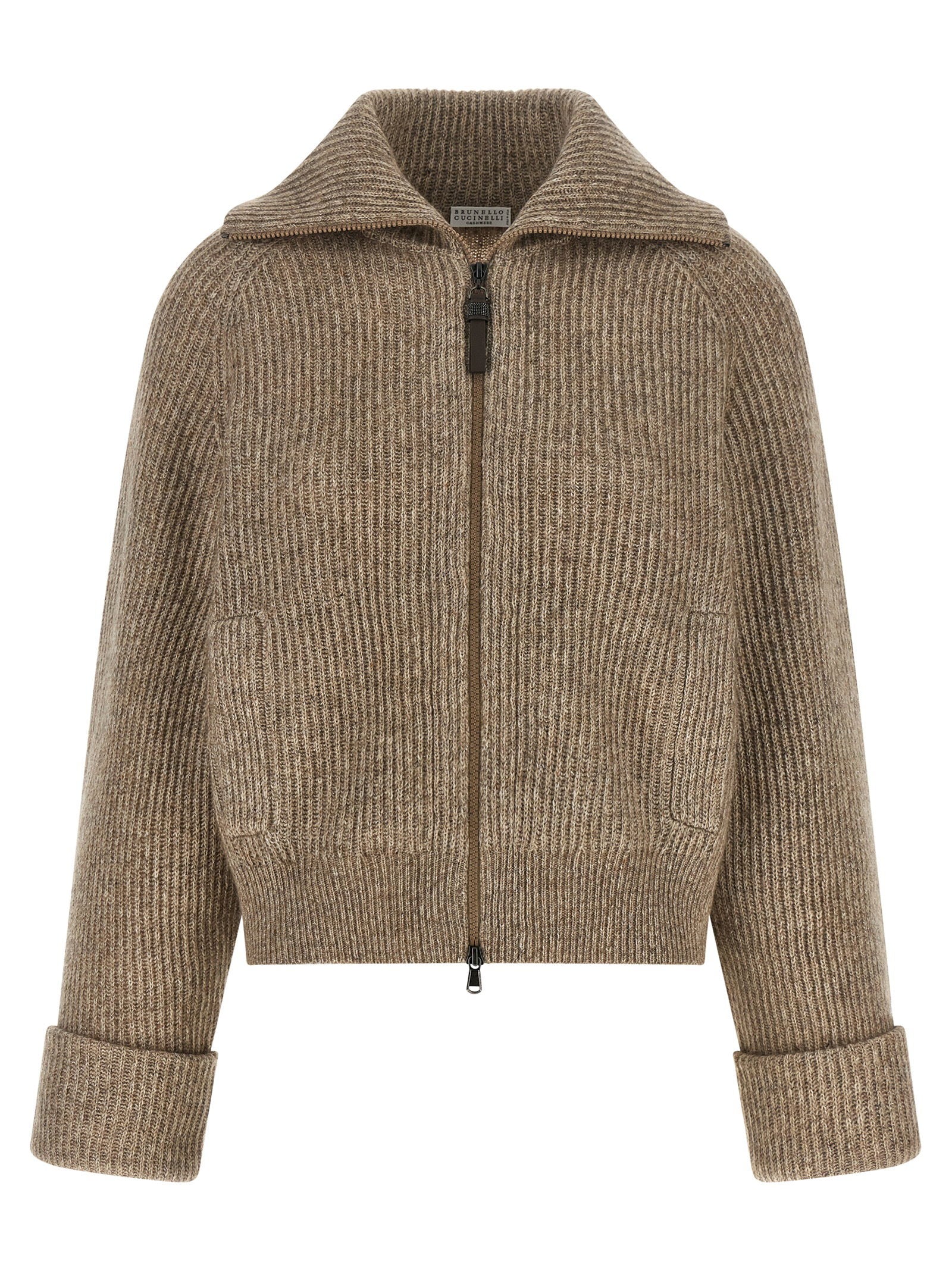 Brunello Cucinelli Shiny Zipper Pull Cardigan