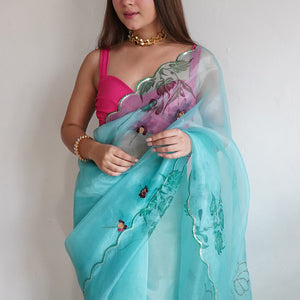 Lime Green Organza Saree