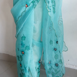 Lime Green Organza Saree