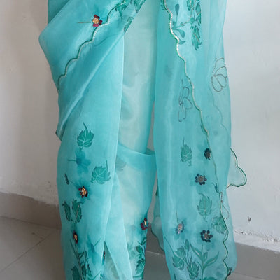 Lime Green Organza Saree