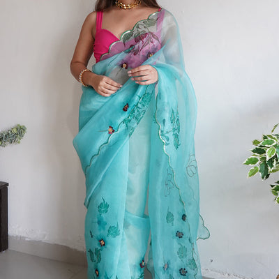 Lime Green Organza Saree