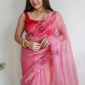 Flamingo Pink Organza Saree
