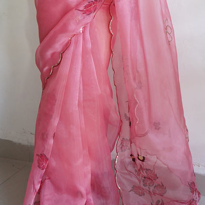 Flamingo Pink Organza Saree