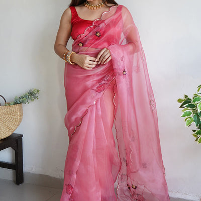 Flamingo Pink Organza Saree