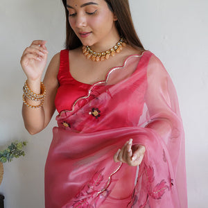 Flamingo Pink Organza Saree