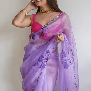 Lilac Purple Organza Saree